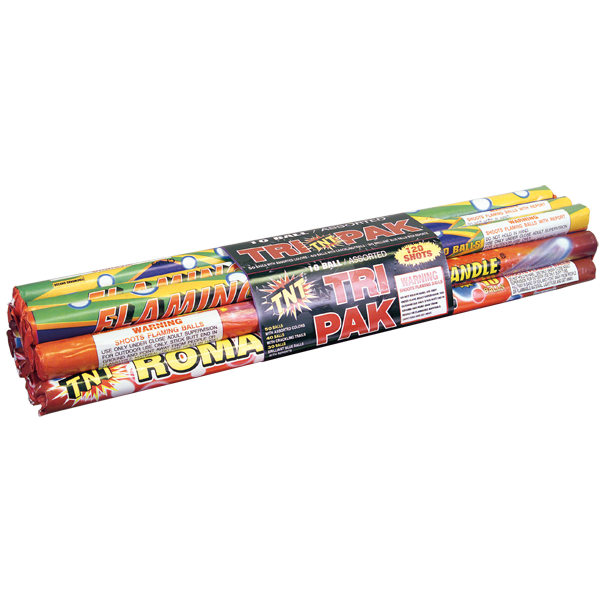 10 BALL ASSORTED TRI PAK Firework Roman Candles 10 Ball Assorted Tri Pak