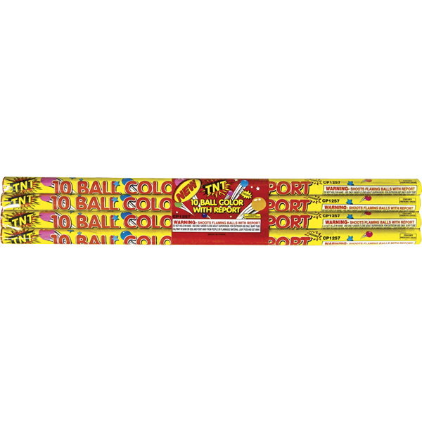 TNT 10 BALL COLOR W/ REPORT Firework Roman Candles Tnt 10 Ball Color W/ Report