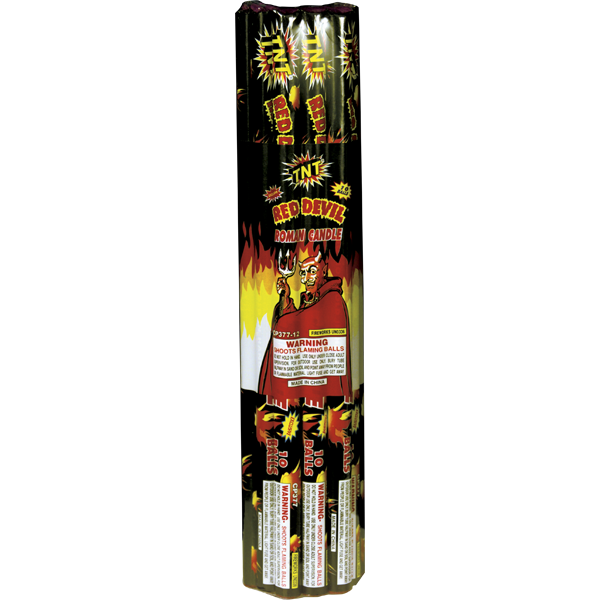 10 BALL RED DEVIL TRI PAK Firework Roman Candles 10 Ball Red Devil Tri Pak